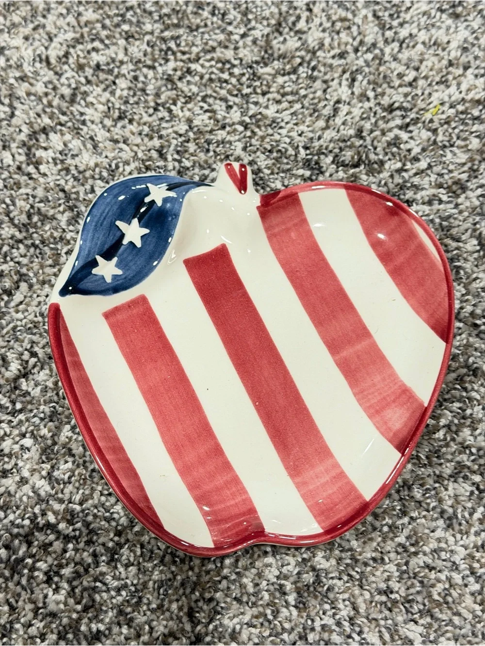 Laurie Gates Patriotic Apple Shaped Ceramic Dish - Red, White & Blue